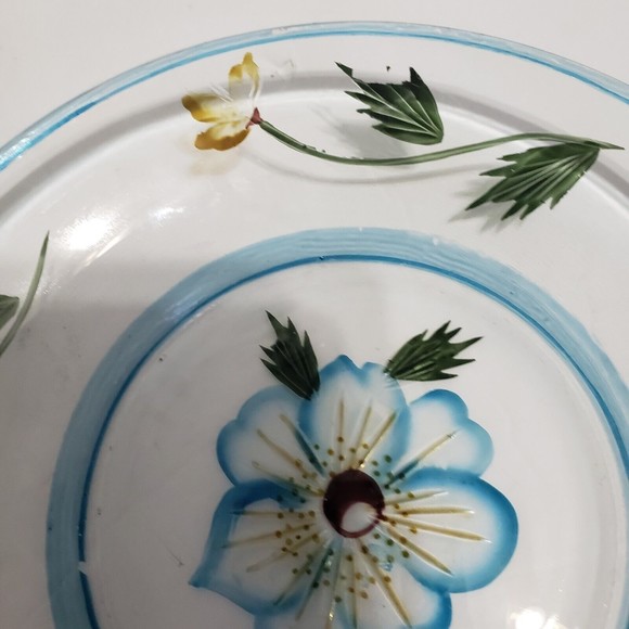 Large Jar Candle Plate Glass Blue Flower Clear 7 inches Round Unbranded - Picture 6 of 7